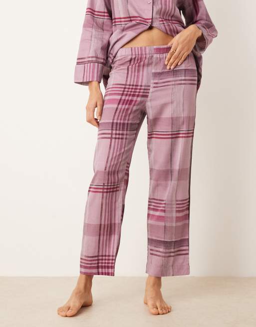 Mango - Pink pyjamasbukser med tern i 100% bomuld, 2 af 4