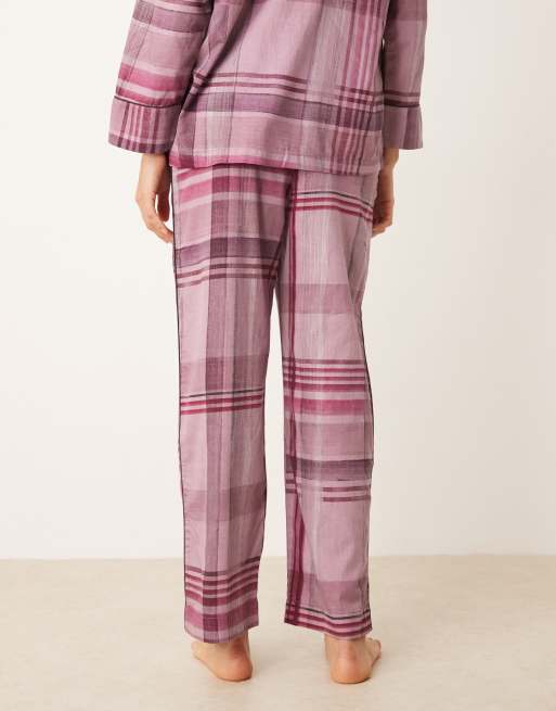 Mango - Pink pyjamasbukser med tern i 100% bomuld, 4 af 4