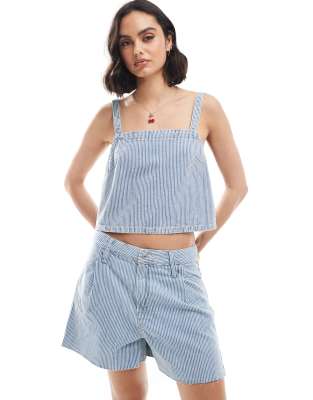 pinstripe denim cami top in light blue - part of a set