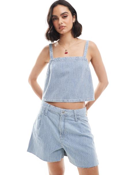 Mango pinstripe denim co-ord cami top in light blue - view 1