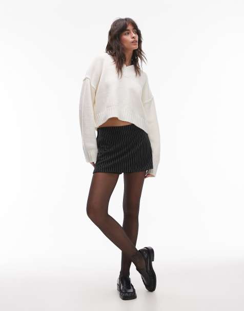 Mango pinstripe skort in navy - view 1
