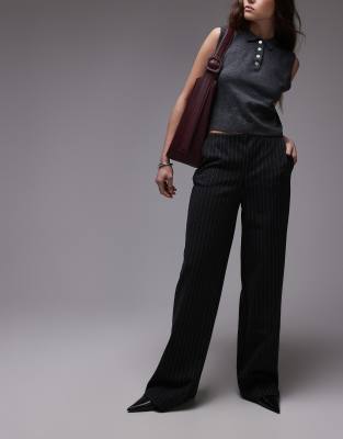 Mango pinstripe straight leg pants in gray