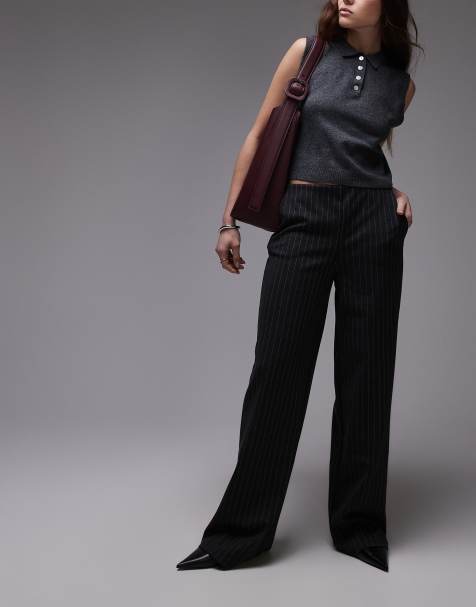 Mango pinstripe straight leg pants in gray - view 1