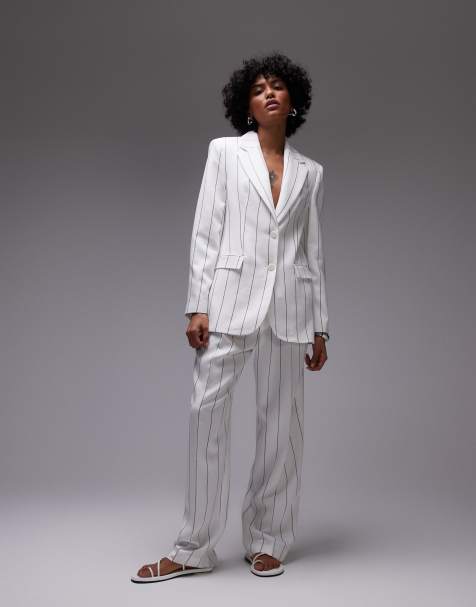 Mango pinstripe tailored suit co-ord in white - view 1