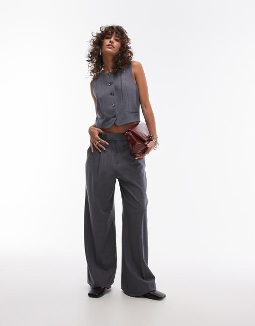 Mango pinstripe vest and pleat front wide leg pants set in gray