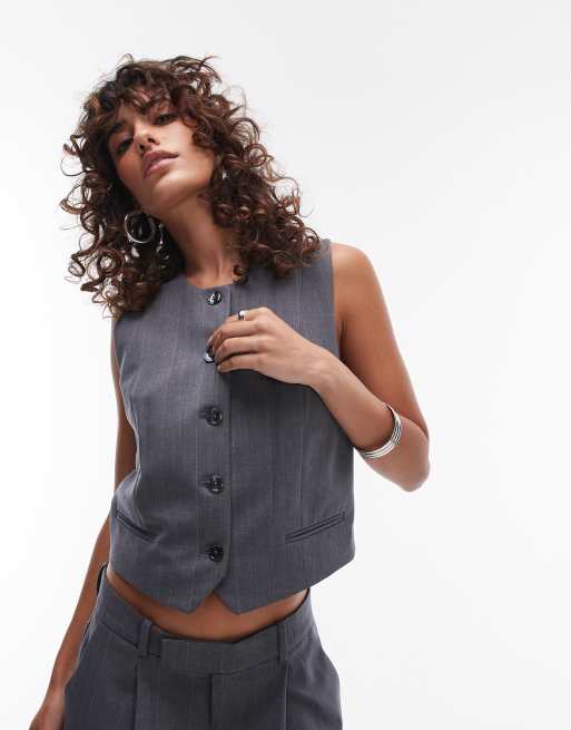 Mango pinstripe vest in gray - part of a set