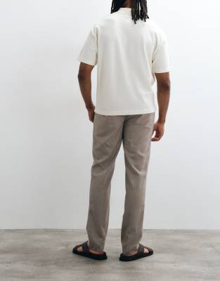 Mango Pinstriped Linen Blend Tailored Pants In Brown