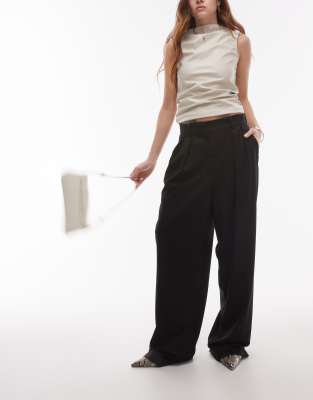 Mango Pintuck Longline Pants In Black