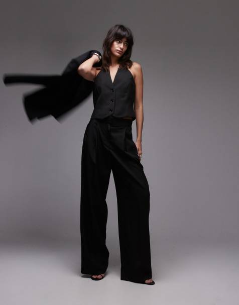 Mango pintuck slouchy light weight trouser co-ord in black