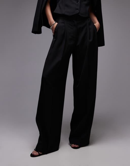 Mango pintuck slouchy light weight trouser co-ord in black