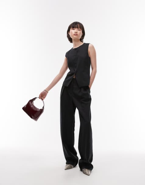 Mango pintuck straight leg pants in black - part of a set - view 1