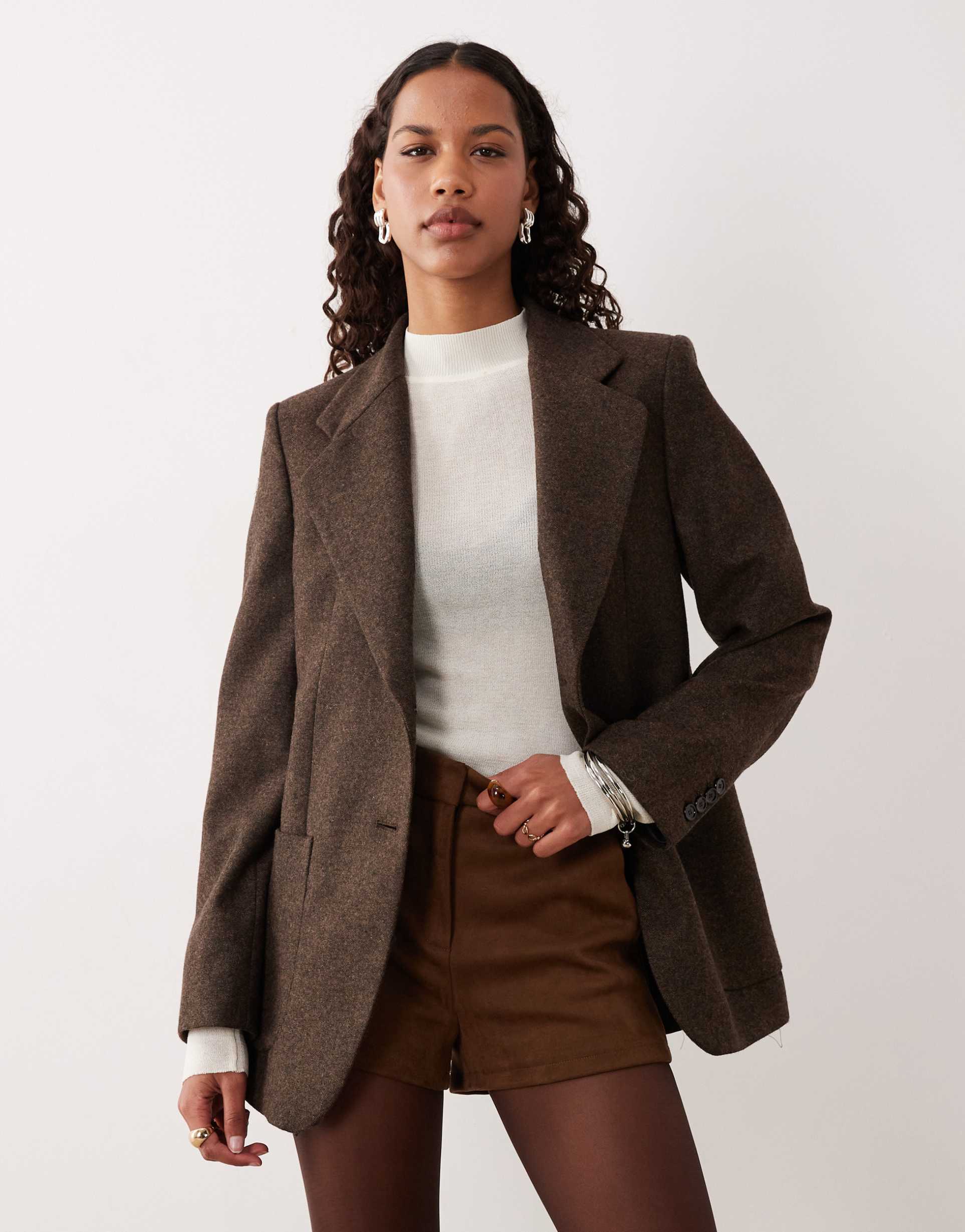 mango piper tailored blazer in brown - part of a set