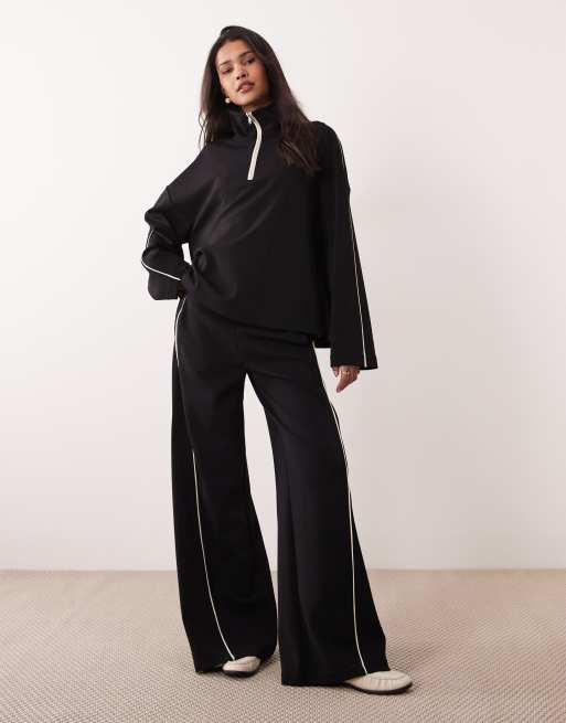 Mango - Pipin - Coordinato in maglia nero con maglione con zip corta e pantaloni