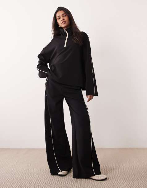 Mango - Pipin - Gebreide co-ord set van trui met korte rits en broek in zwart - view 1