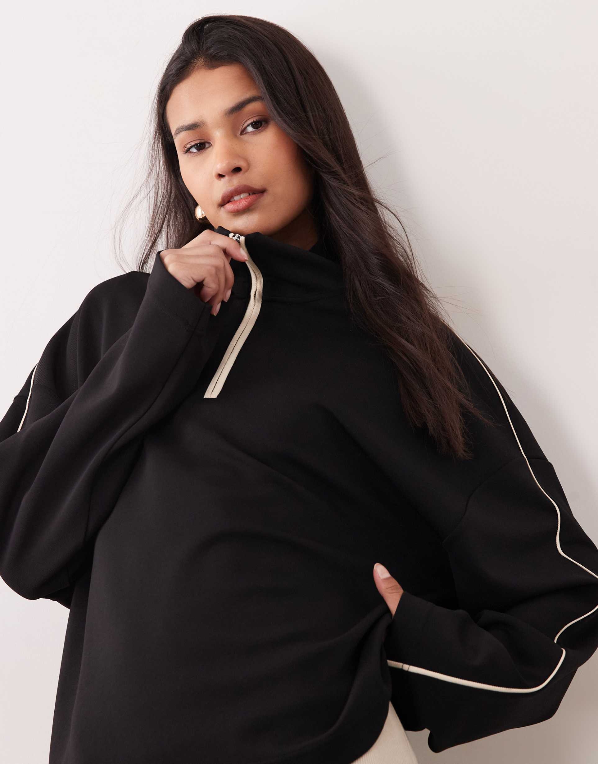 mango pipin knit quarter zip sweater in black - part of a set