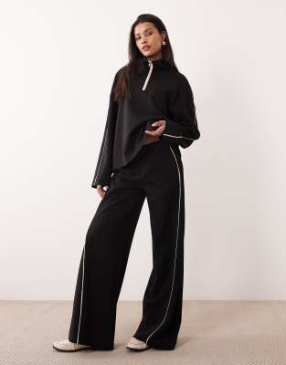 Mango Pipin Knit Straight Leg Pants In Black