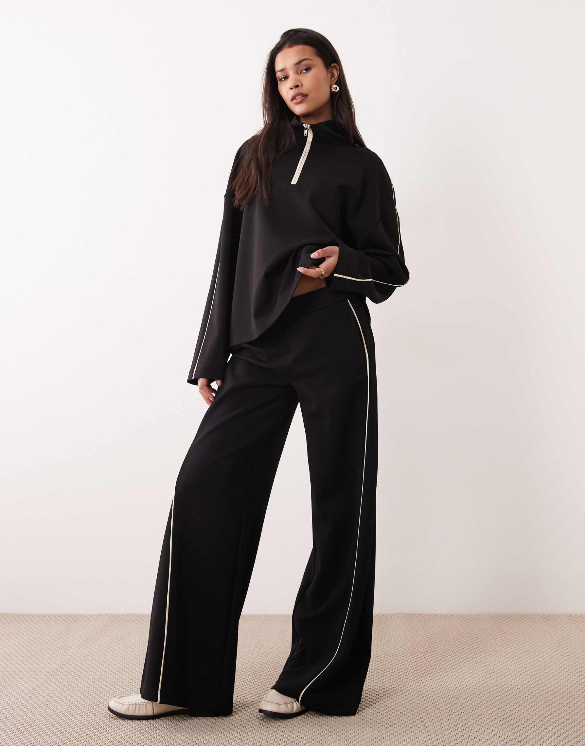 mango pipin knit straight leg pants in black - part of a set