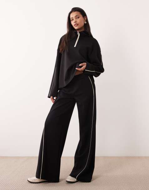 Mango Pipin knitted straight trouser co-ord in black