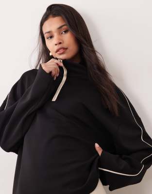 Mango - Pipin - Strickpullover in Schwarz mit kurzem Reißverschluss, Kombiteil