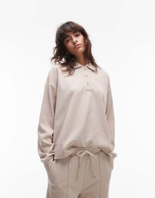Mango pique sweatshirt co-ord in beige-Neutral