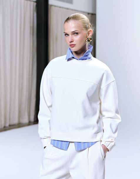 Mango Pique sweatshirt co-ord in cream - view 1