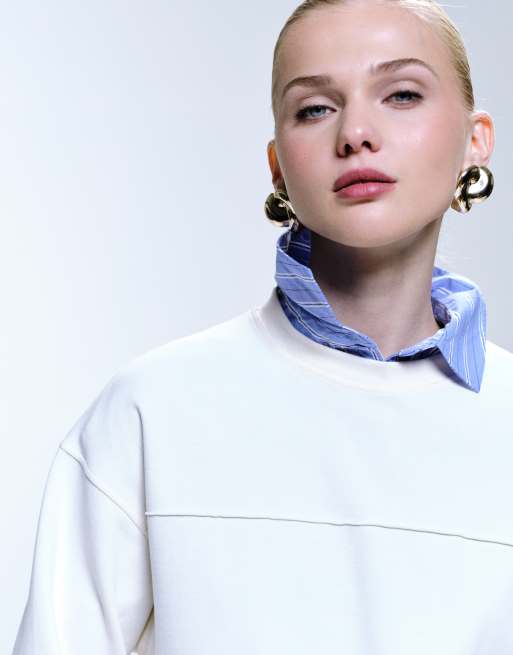 Mango Pique sweatshirt co-ord in cream, 3 of 4