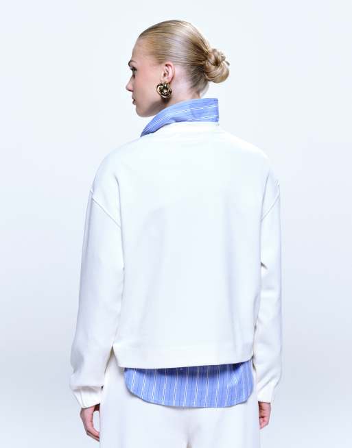 Mango Pique sweatshirt co-ord in cream, 4 of 4
