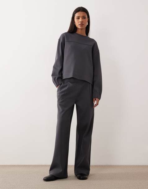 Mango Pique sweatshirt & sweatpants set in charcoal - view 1
