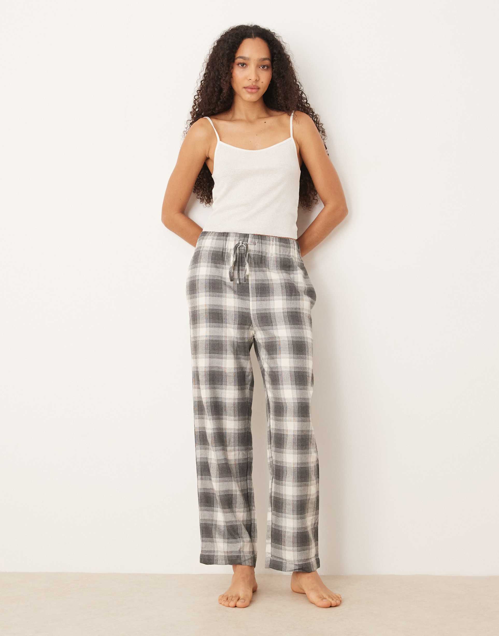 mango plaid flannel pajama pants in gray