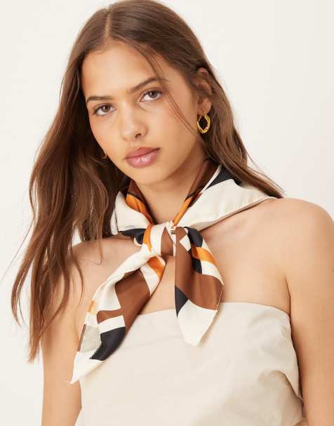 Mango plaid satin scarf in brown - view 1