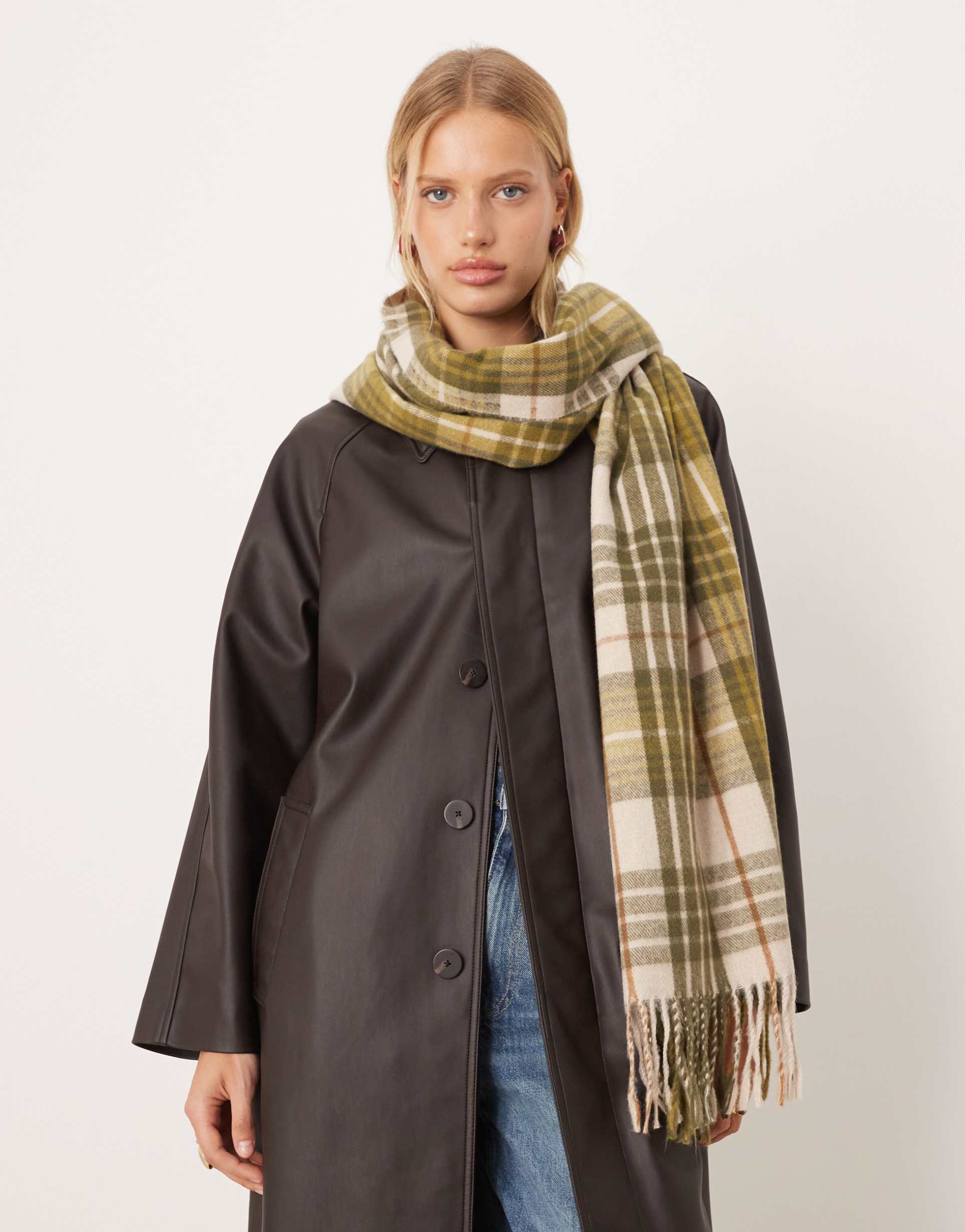 mango plaid scarf in khaki