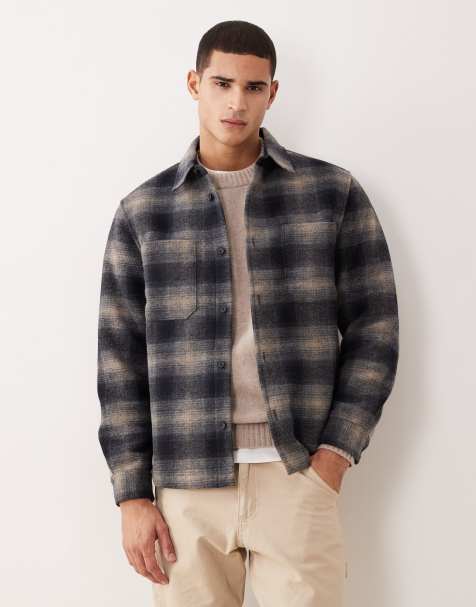 Mango plaid shacket in navy - view 1