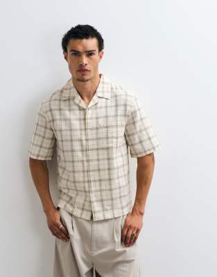 Mango Plaid Short Sleeve Button-up Shirt In Neutral
