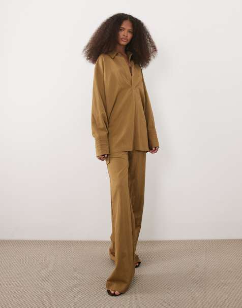 Mango - Plan - Pantaloni dritti vestibilità comoda beige in coordinato - view 1