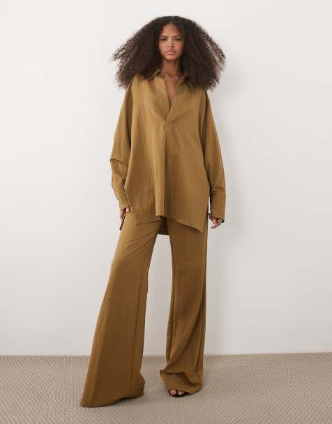 Mango – Plan – Set in Beige mit Relaxed-Fit-Hemdjacke und Hose - view 1