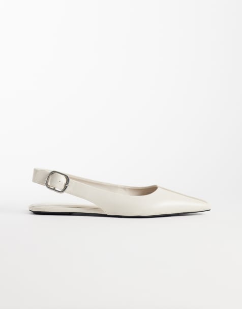 Mango platt slingback-sko i naturvit - view 1