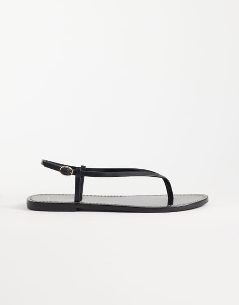 Mango - Platte leren sandalen met bandjes in zwart - view 1
