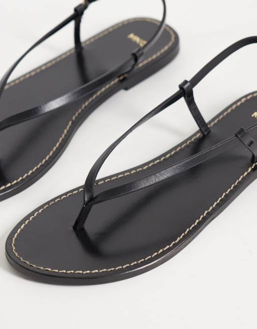 Mango - Platte leren sandalen met bandjes in zwart, 2 van 4