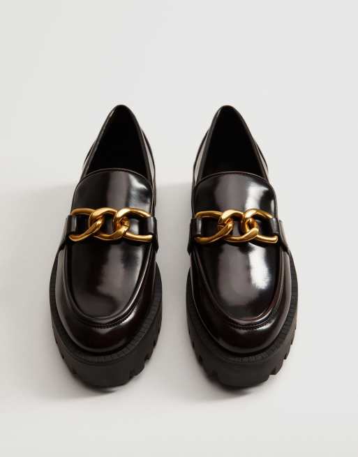 Mango - Platte loafers met dikke zool en kettingdetail in zwart