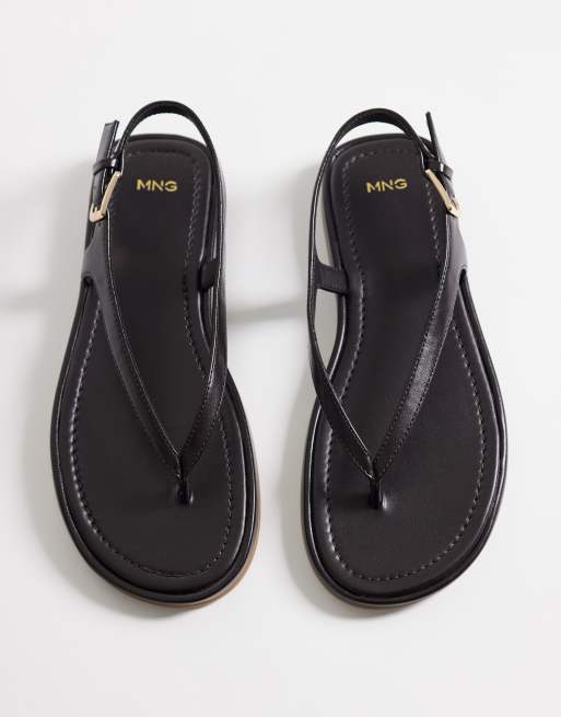 Mango - Platte sandalen van imitatieleer met smalle bandjes in chocoladebruin, 2 van 4