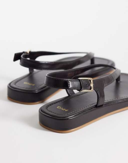 Mango - Platte sandalen van imitatieleer met smalle bandjes in chocoladebruin, 4 van 4