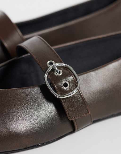 Mango platte schoen van 100% leer met banddetail in bruin, 3 van 4