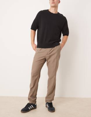 Mango pleat detail tailored tapered trouser in brown - view 1