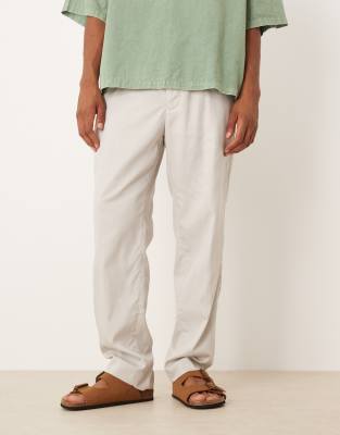 Mango Mango pleat detail woven jogger in stone-Neutral