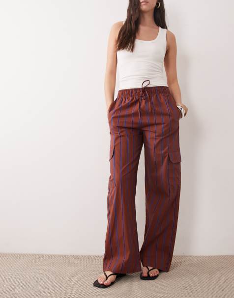 Mango pleat front baggy pants in brown stripe - view 1