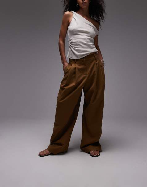 Mango pleat front balloon leg trouser in green