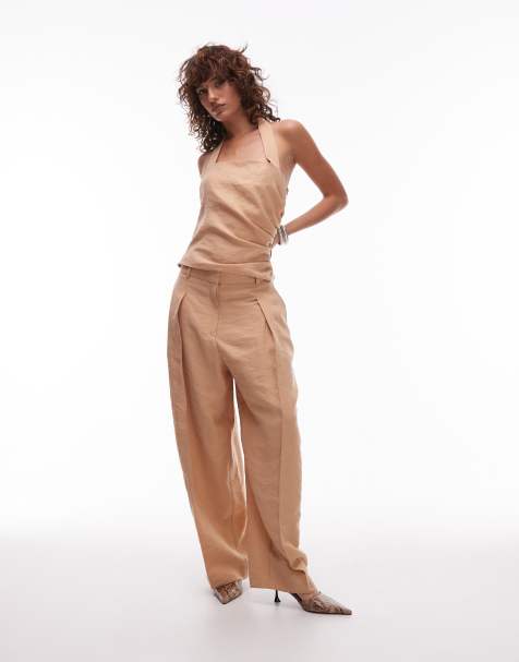 Mango pleat front balloon tailored trouser co-ord in beige - view 1