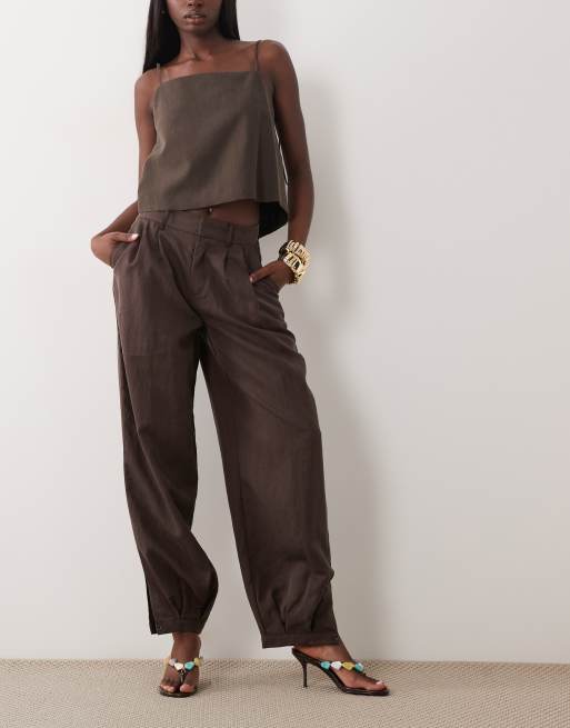 Mango pleat front cuffed pants in brown, 2 of 5