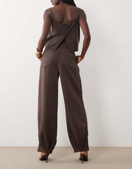 Mango pleat front cuffed pants in brown, 3 of 5