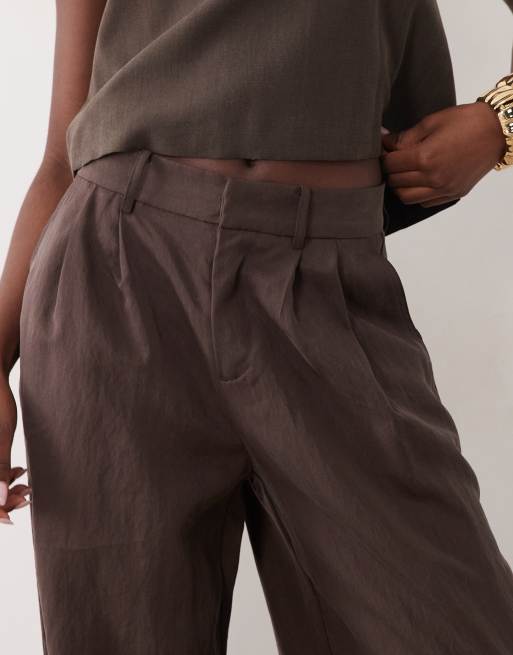 Mango pleat front cuffed pants in brown, 5 of 5
